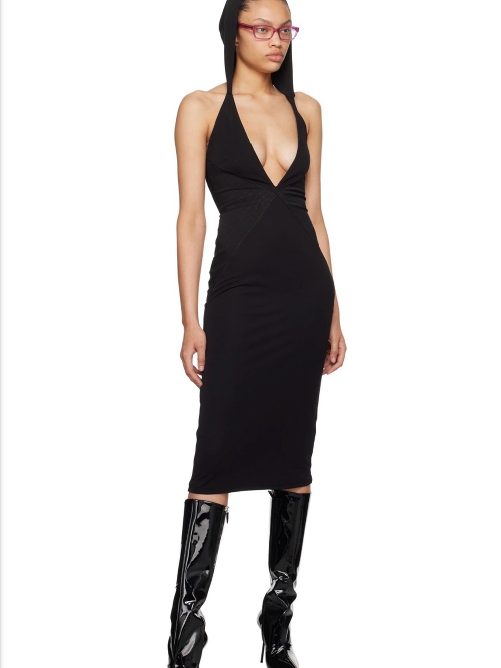 Miaou Black Hooded Halter Midi Dress